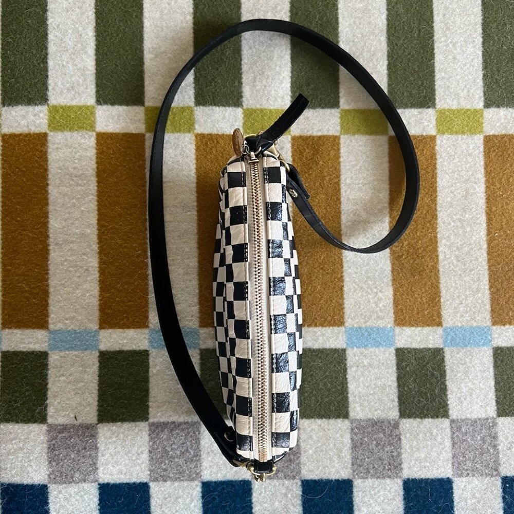 Clare V Midi Sac Bag Checkered Crossbody Bag Purse Small Black and White - Picture 3 of 4
